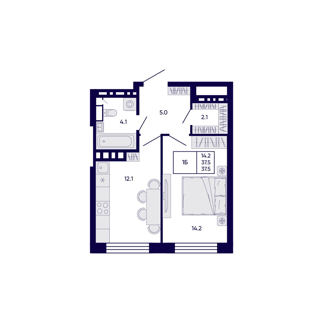 1-комнатная, 37.5 м², № 179 в Citatum (Цитатум)