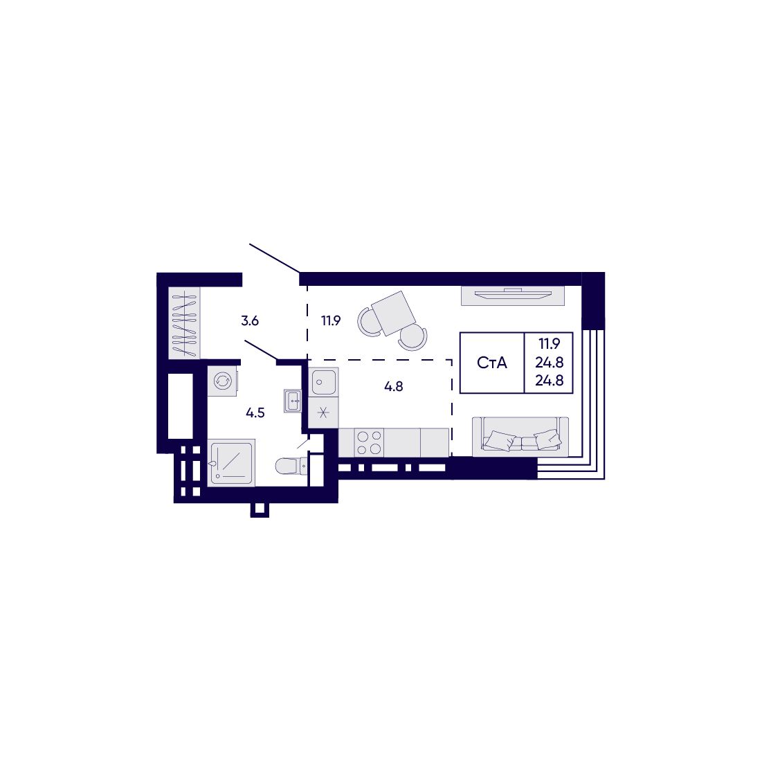Студия, 24.8 м², № 420 в Citatum (Цитатум)