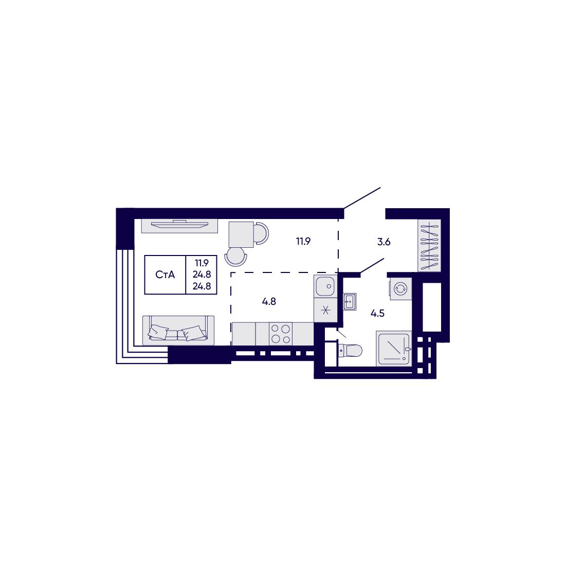 Студия, 24.8 м², № 136 в Citatum (Цитатум)