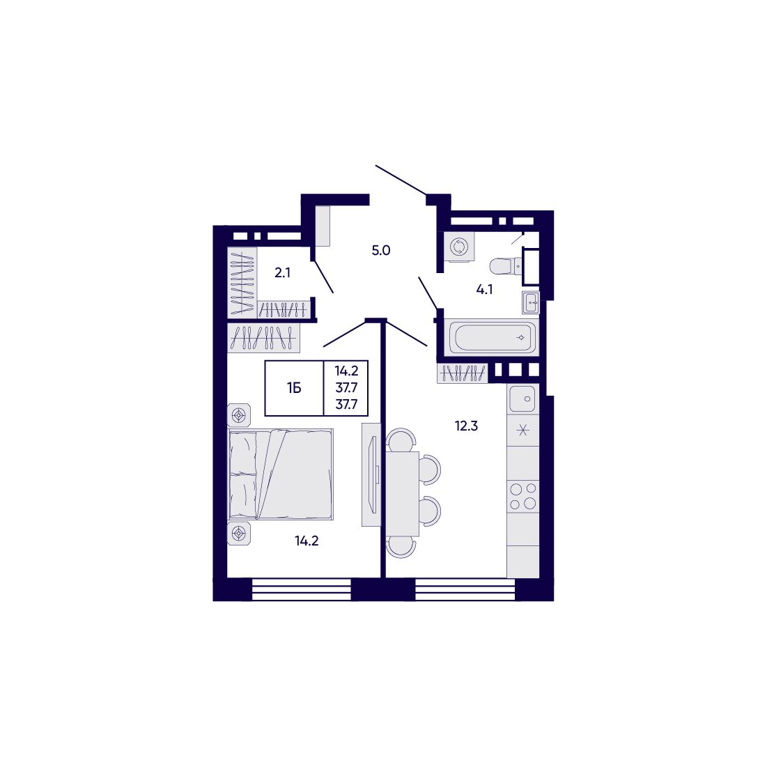1-комнатная, 37.7 м², № 332 в Citatum (Цитатум)