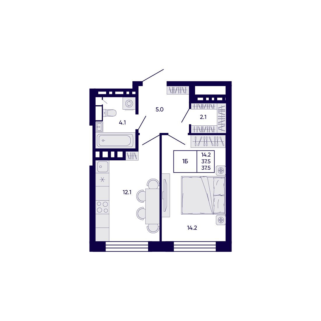1-комнатная, 37.5 м², № 170 в Citatum (Цитатум)
