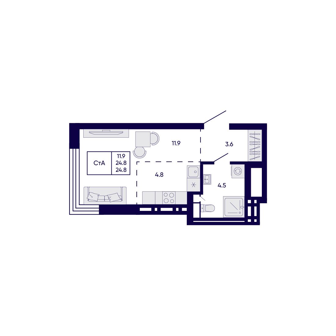 Студия, 24.8 м², № 181 в Citatum (Цитатум)