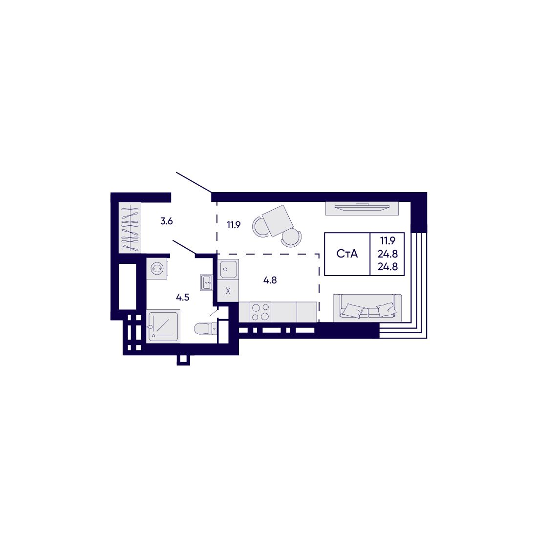 Студия, 24.8 м², № 429 в Citatum (Цитатум)
