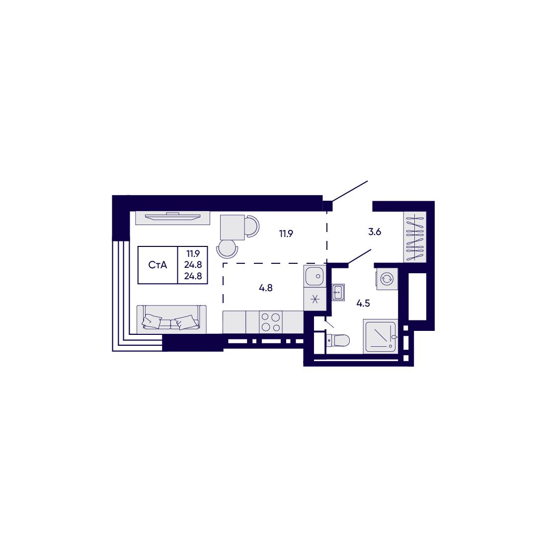 Студия, 24.8 м², № 82 в Citatum (Цитатум)
