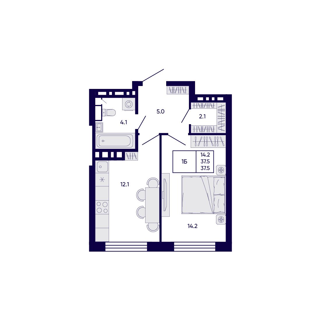 1-комнатная, 37.5 м², № 152 в Citatum (Цитатум)