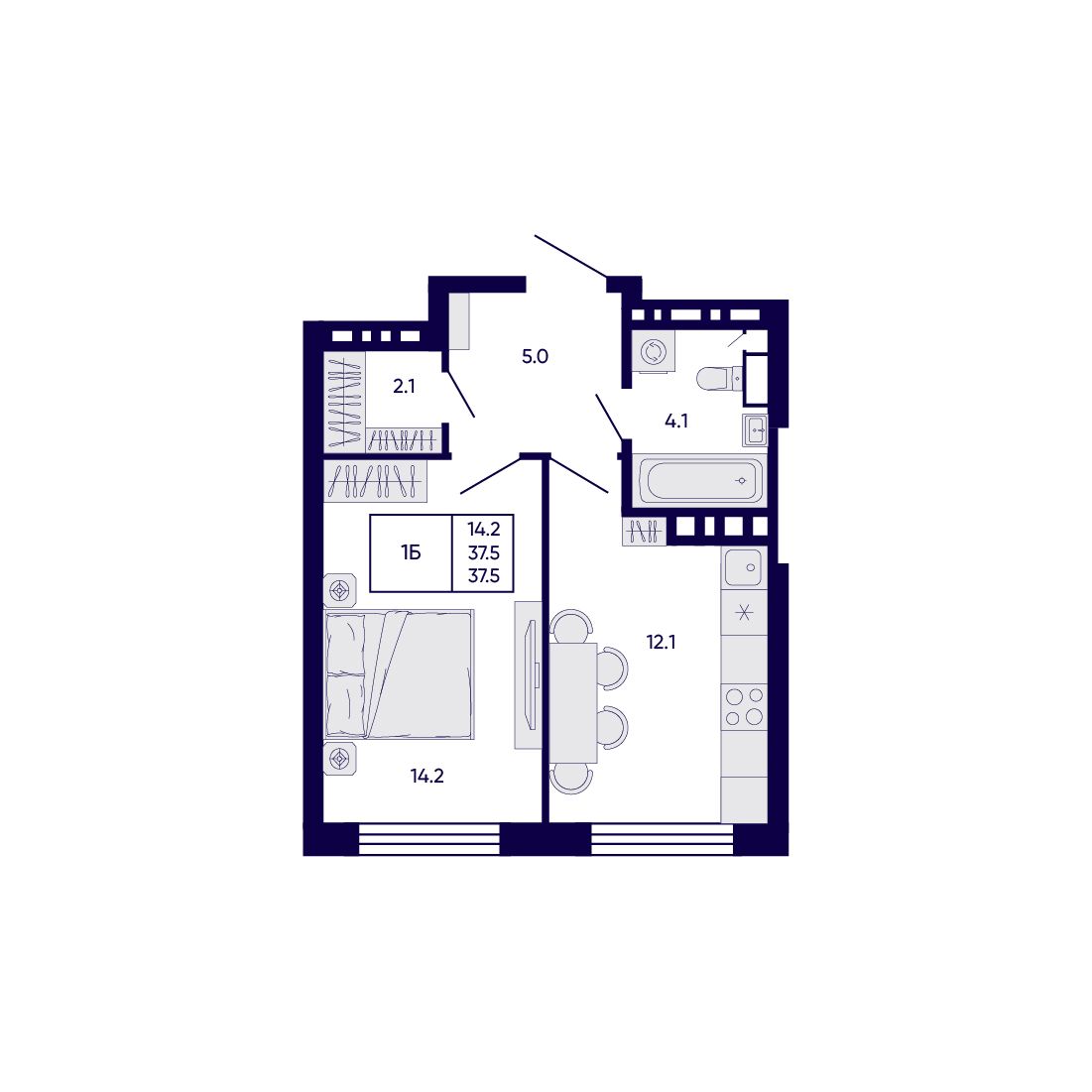 1-комнатная, 37.5 м², № 413 в Citatum (Цитатум)