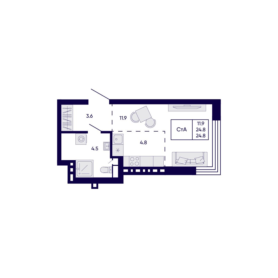 Студия, 24.8 м², № 267 в Citatum (Цитатум)