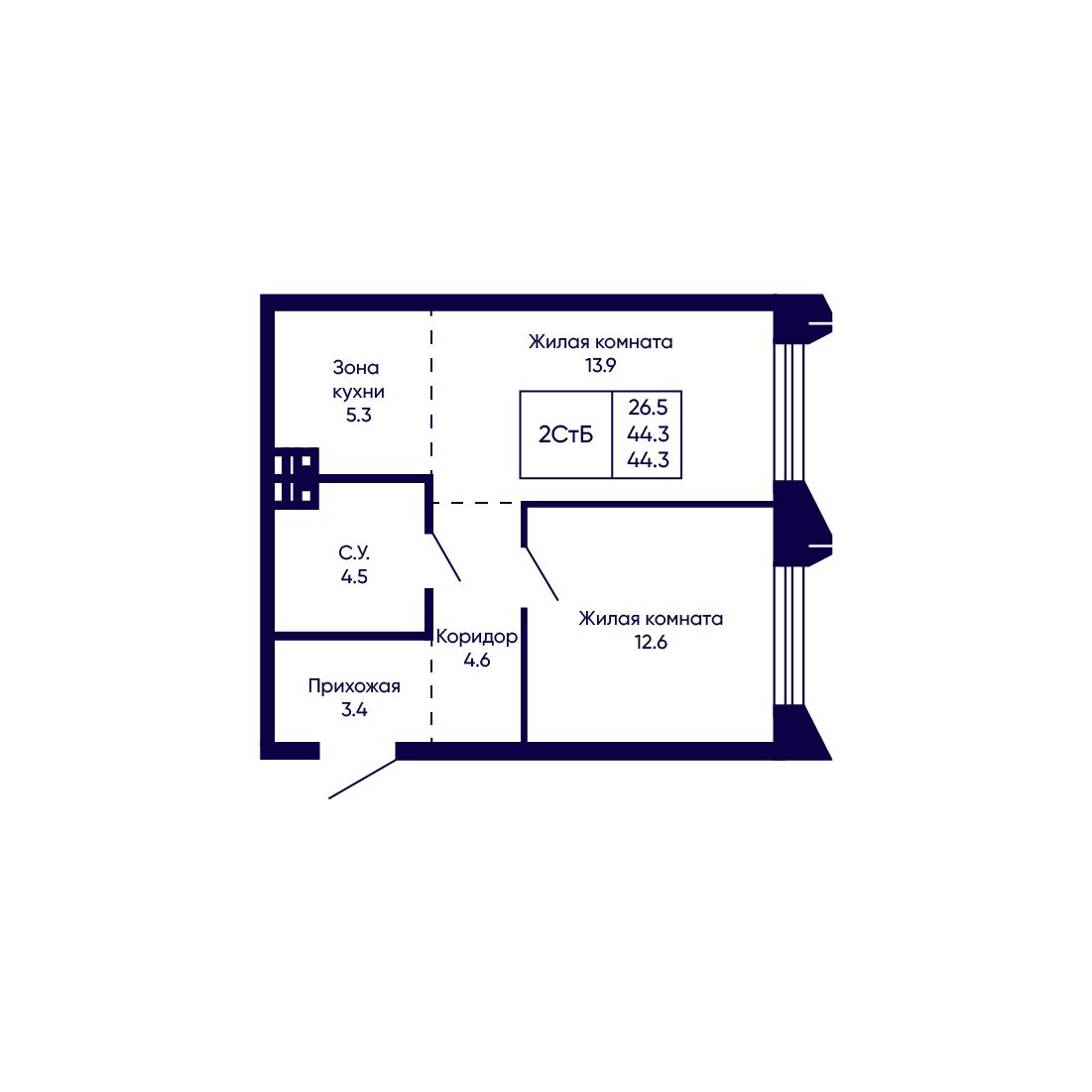 2-комнатная, 44.3 м², № 240 в Citatum (Цитатум)