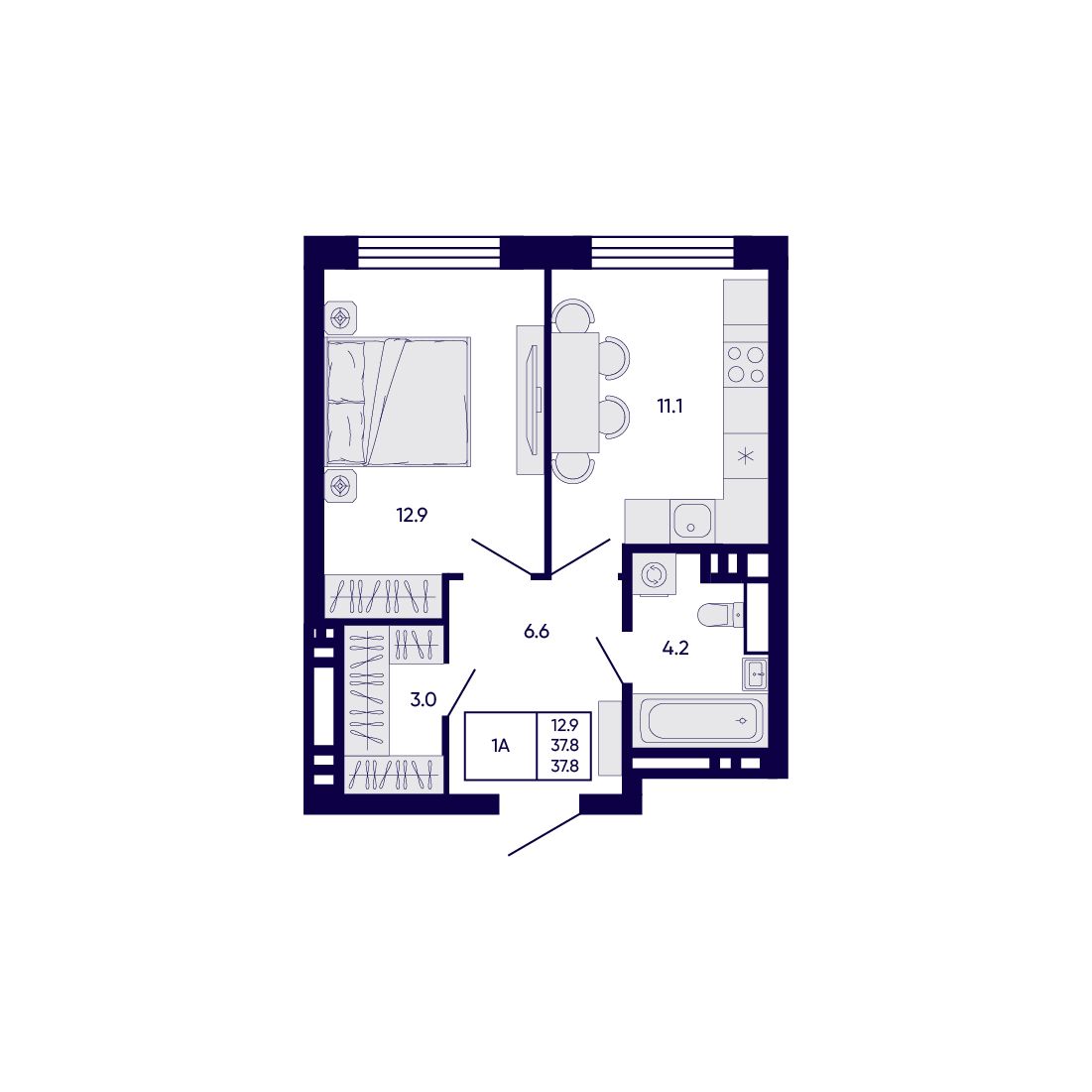 1-комнатная, 37.8 м², № 274 в Citatum (Цитатум)