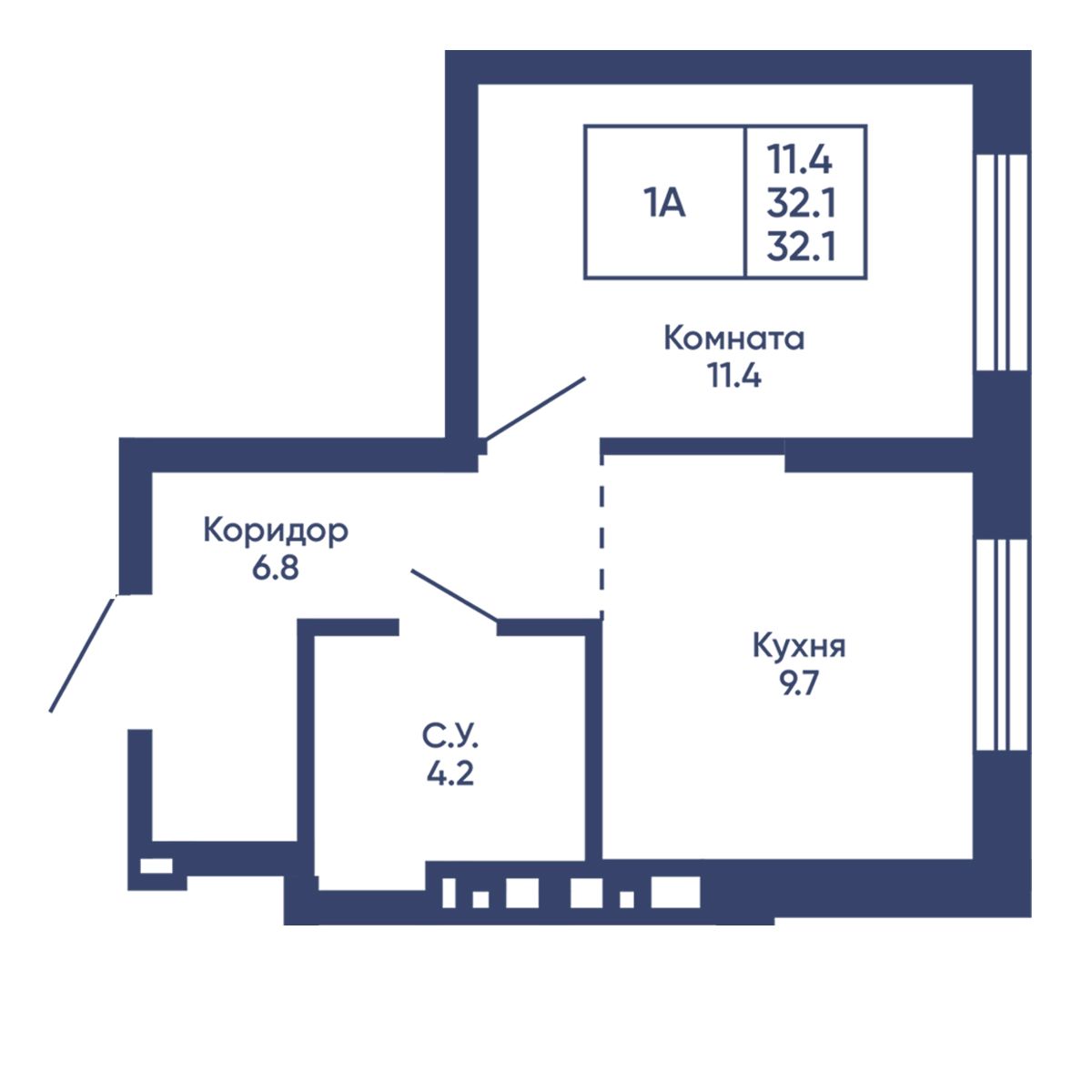 Вариант №361-xIF_0-32.1, 1-комнатная квартира в жилом комплексе Башни Дзен