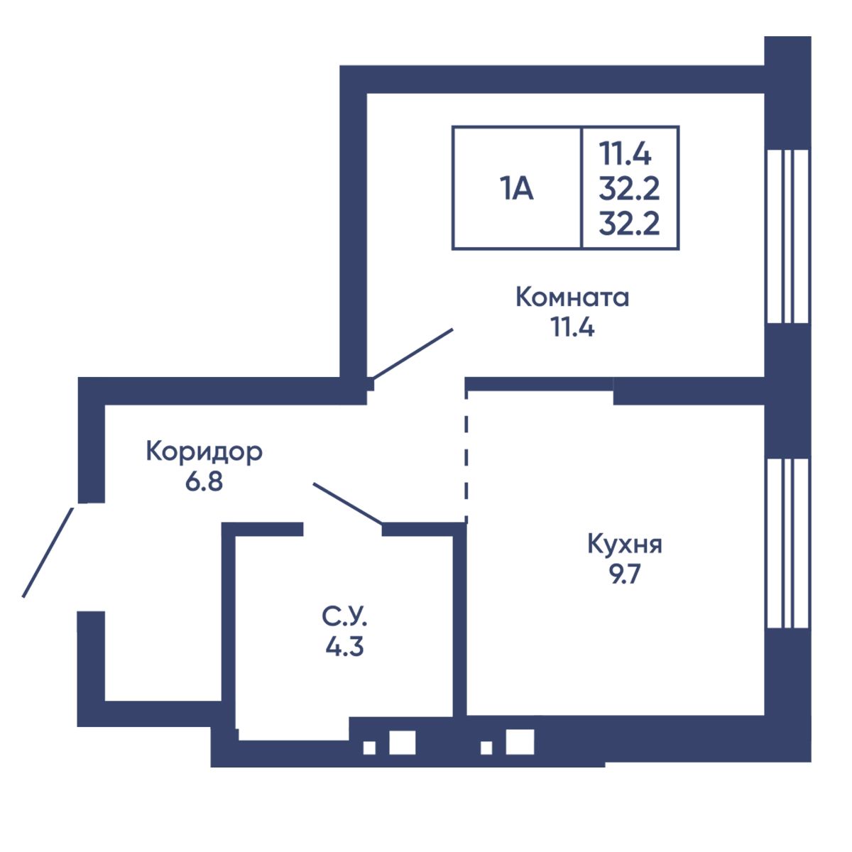 Вариант №361-xIF_0-32.2, 1-комнатная квартира в жилом комплексе Башни Дзен