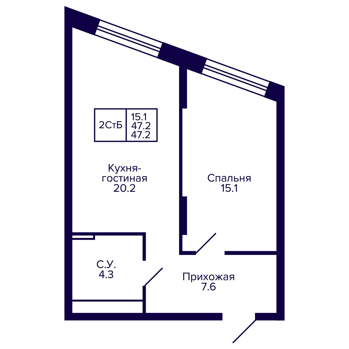 2-комнатная, 47.19 м², № 46 в Сподвижники