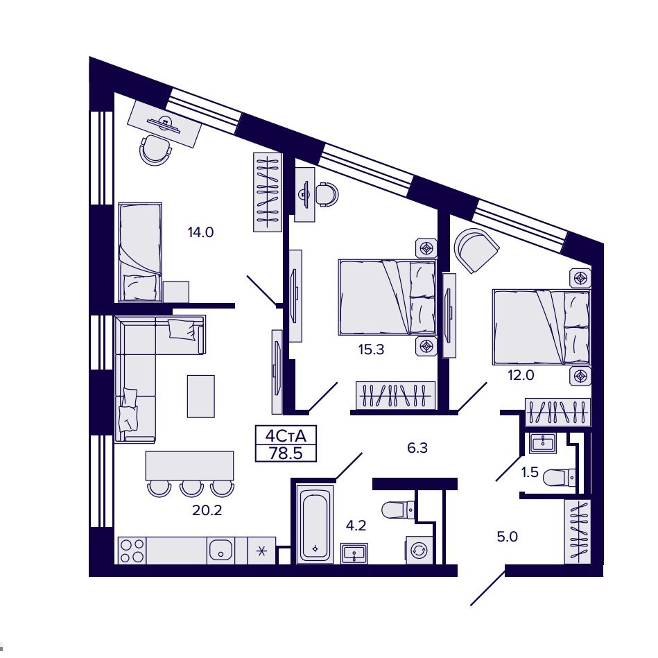 4-комнатная, 78.51 м², № 4 в Сподвижники