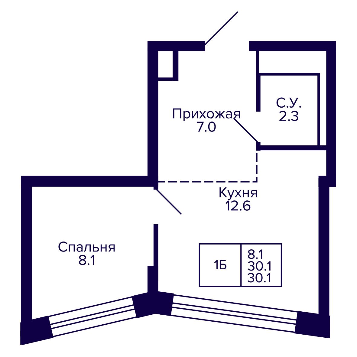 1-комнатная, 30.1 м², № 239 в Сподвижники