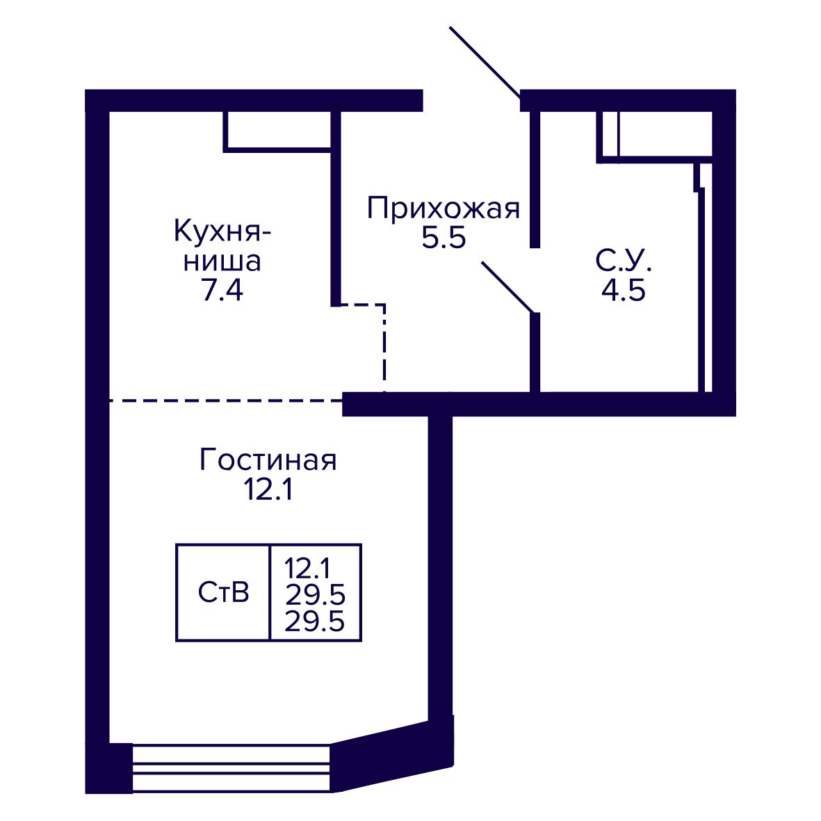 Студия, 29.53 м², № 240 в Сподвижники
