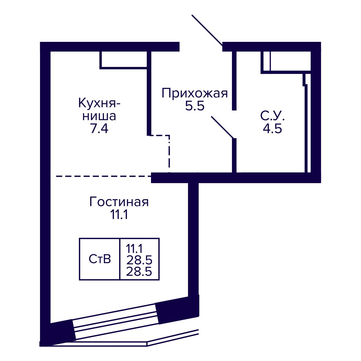 Студия, 28.45 м², № 250 в Сподвижники