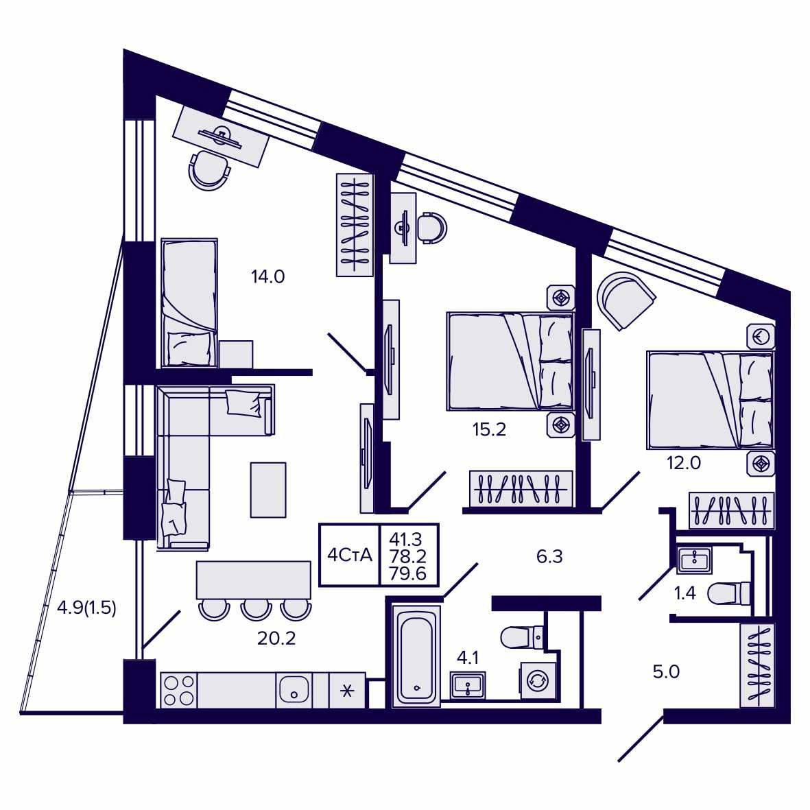 4-комнатная, 79.65 м², № 34 в Сподвижники