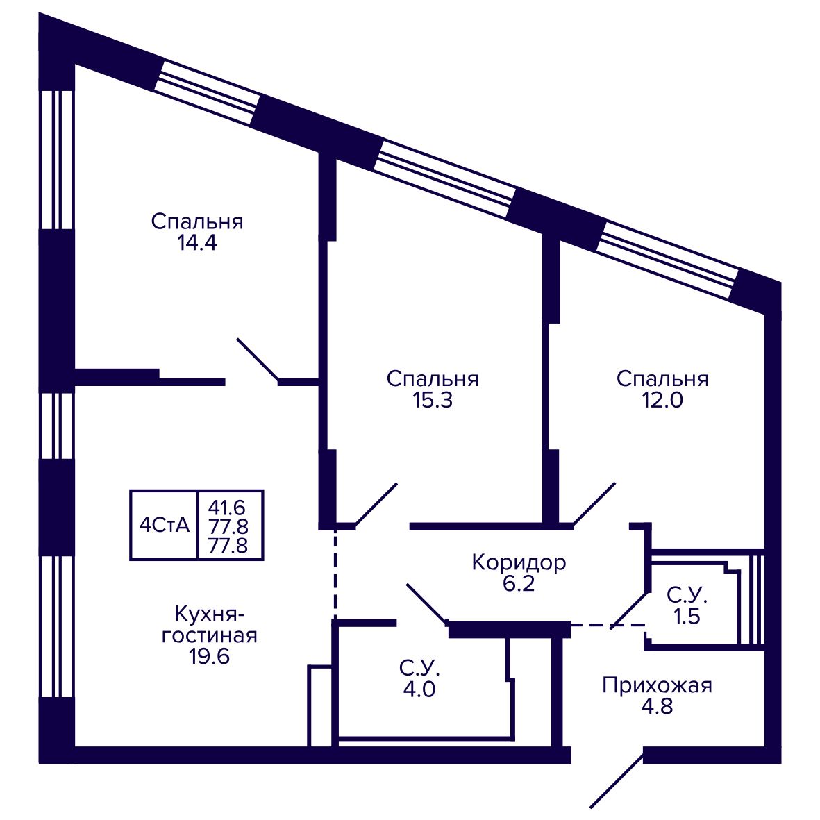 4-комнатная, 77.79 м², № 224 в Сподвижники