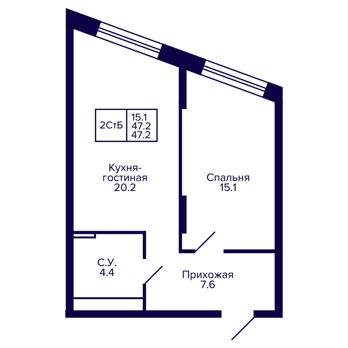 2-комнатная, 47.24 м², № 26 в Сподвижники