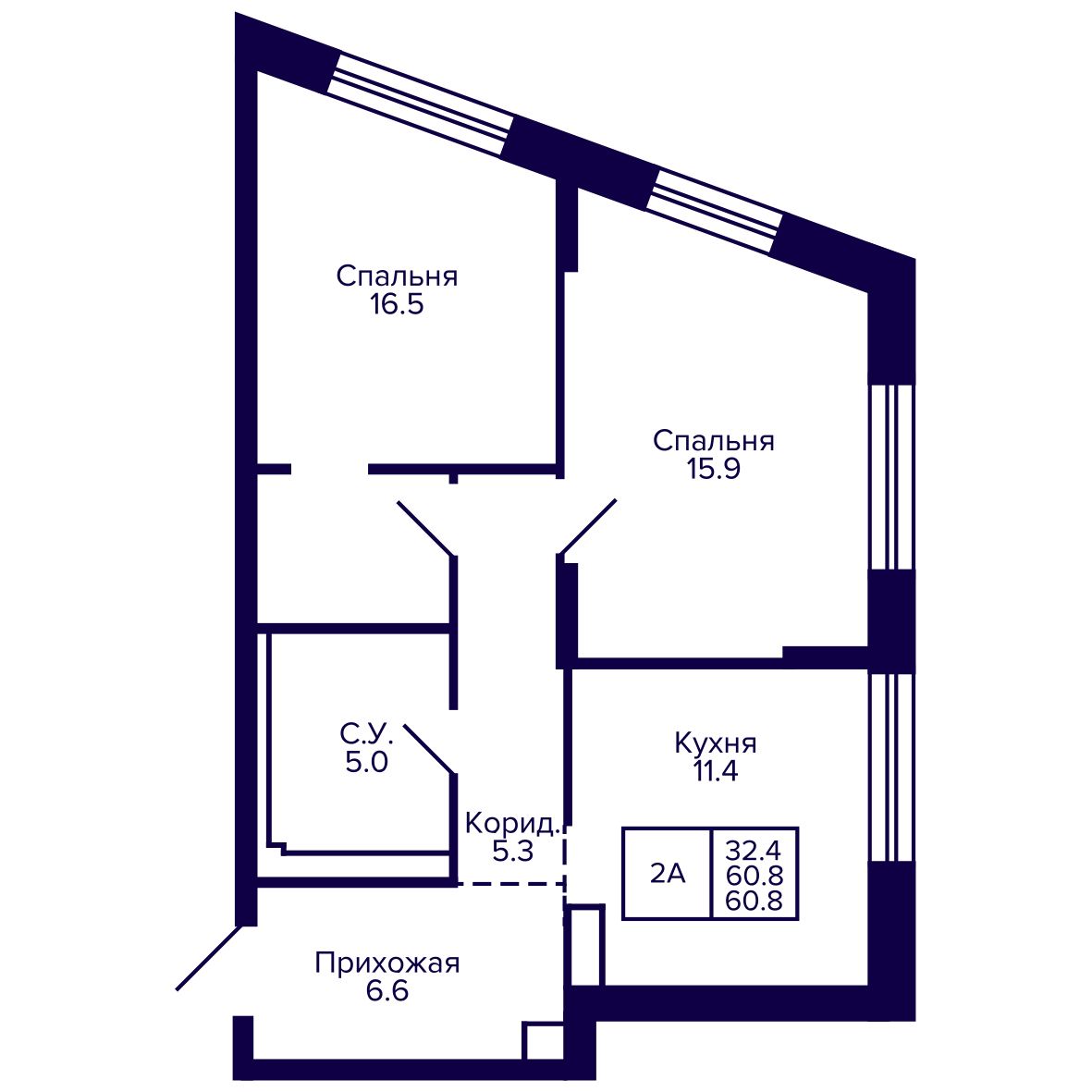 2-комнатная, 60.73 м², № 207 в Сподвижники