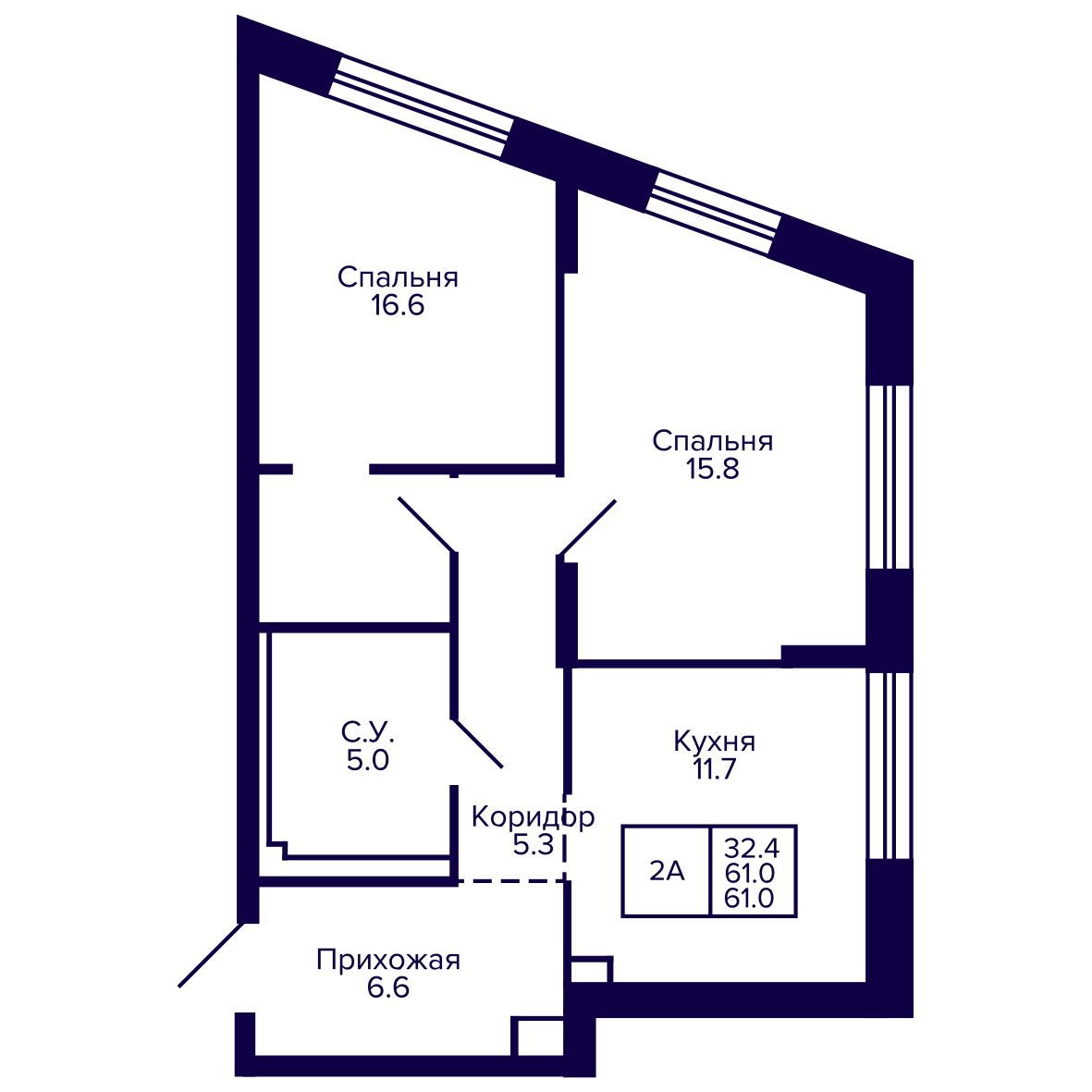 2-комнатная, 61.03 м², № 67 в Сподвижники
