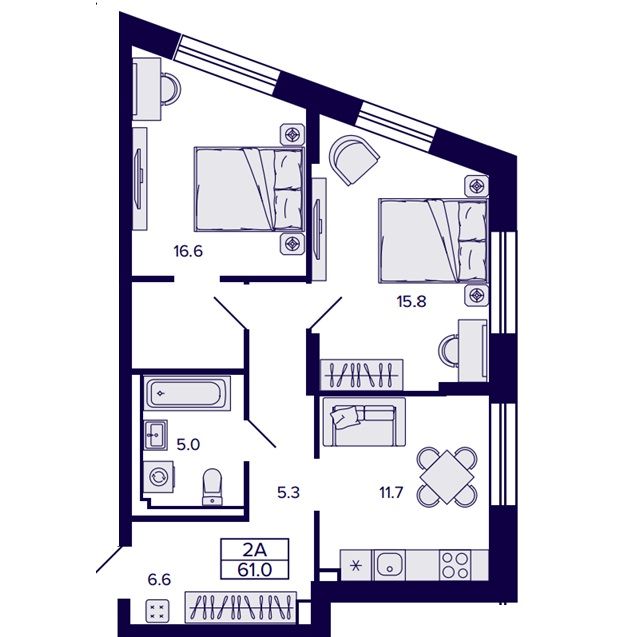 2-комнатная, 61.03 м², № 67 в Сподвижники