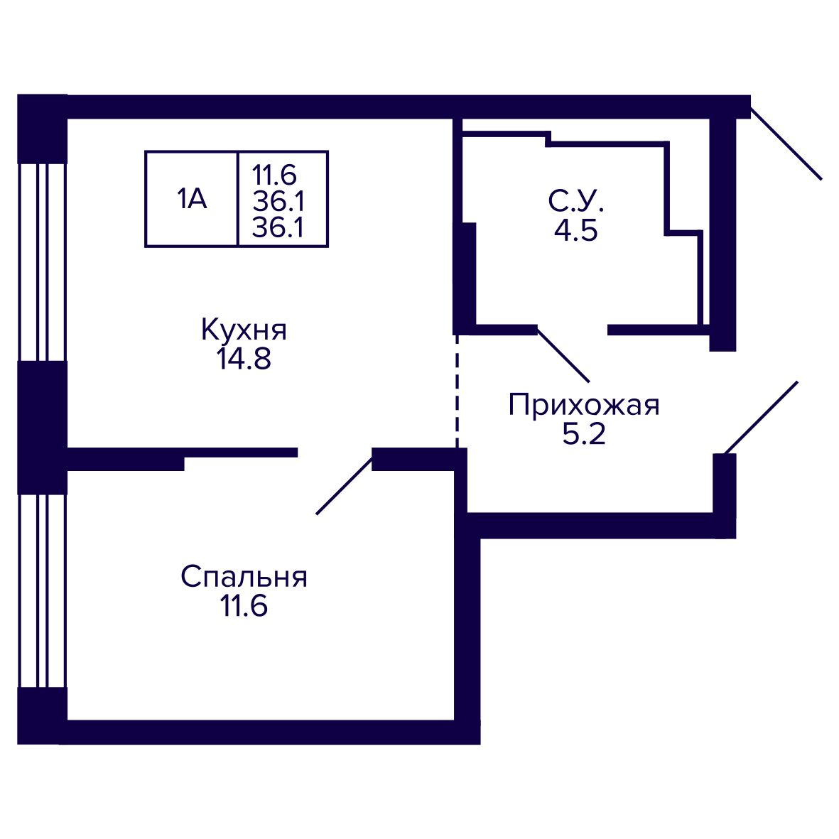 1-комнатная, 36.11 м², № 213 в Сподвижники