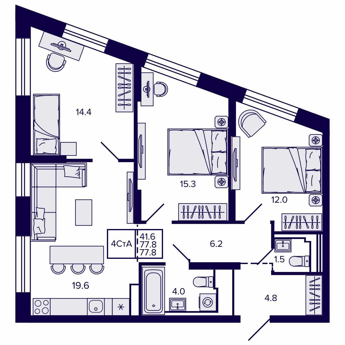 4-комнатная, 77.8 м², № 234 в Сподвижники