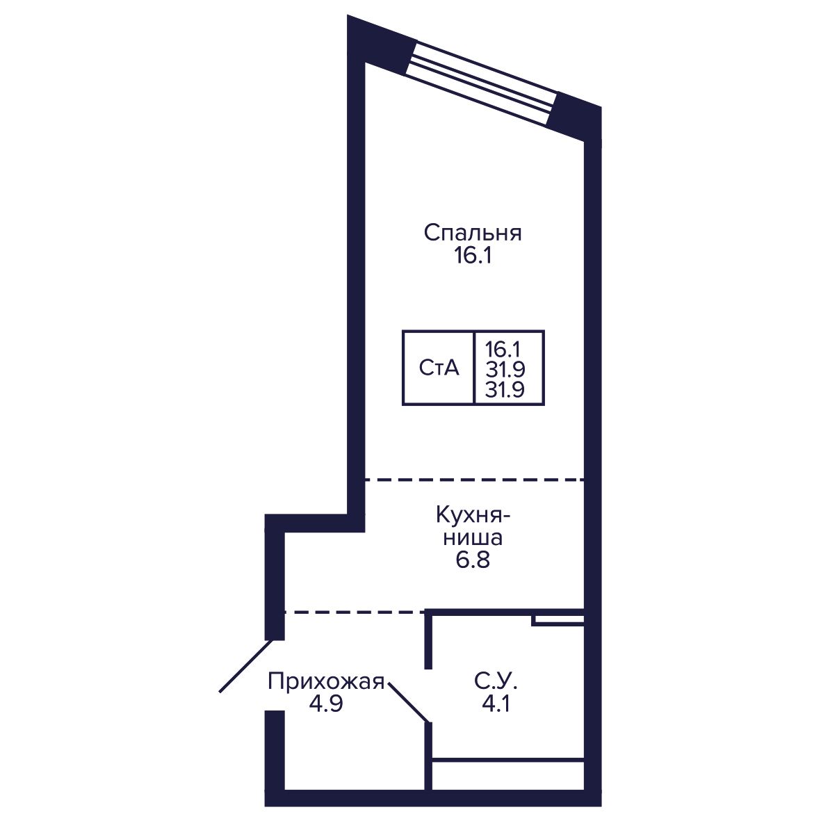 Студия, 31.86 м², № 175 в Сподвижники