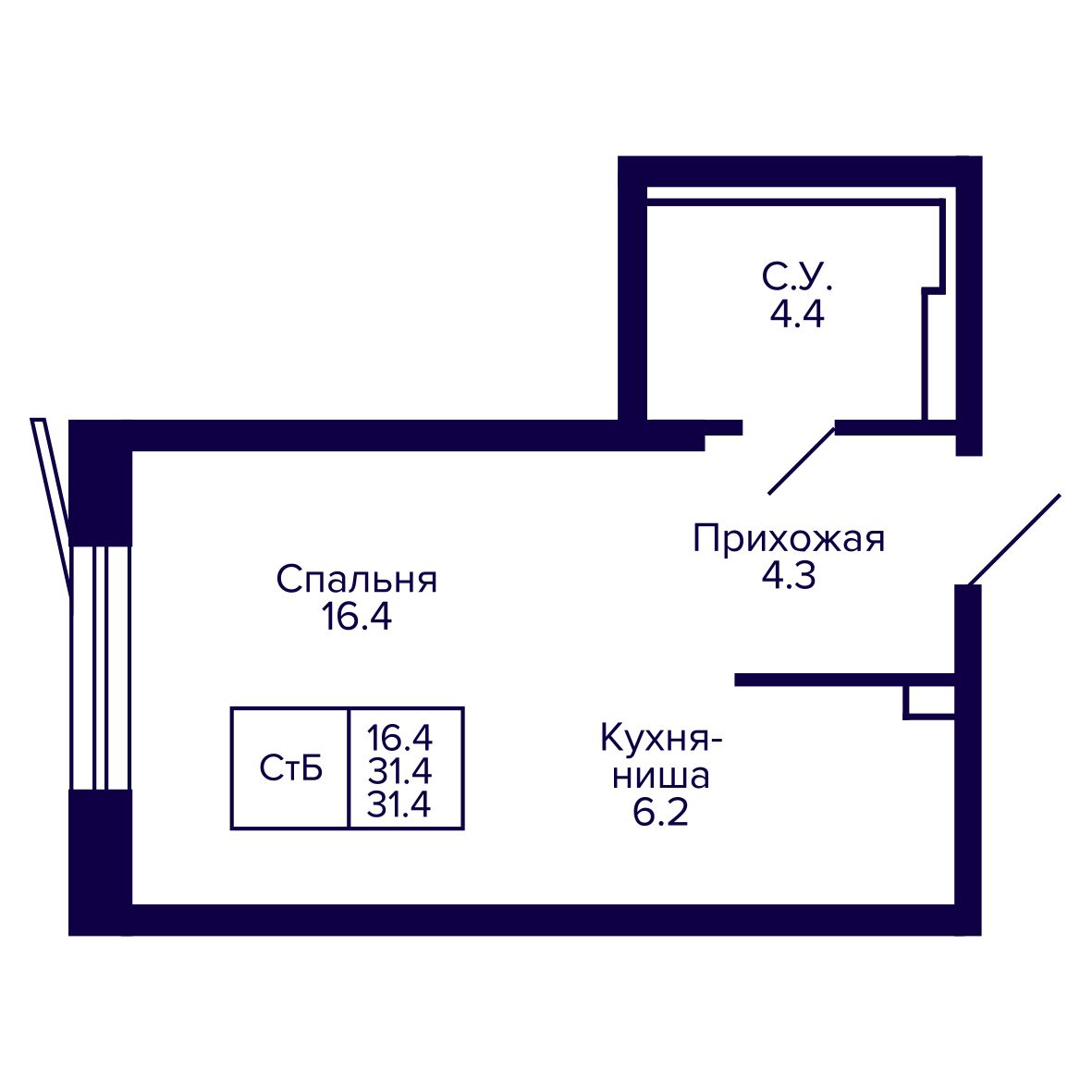 Студия, 31.36 м², № 42 в Сподвижники
