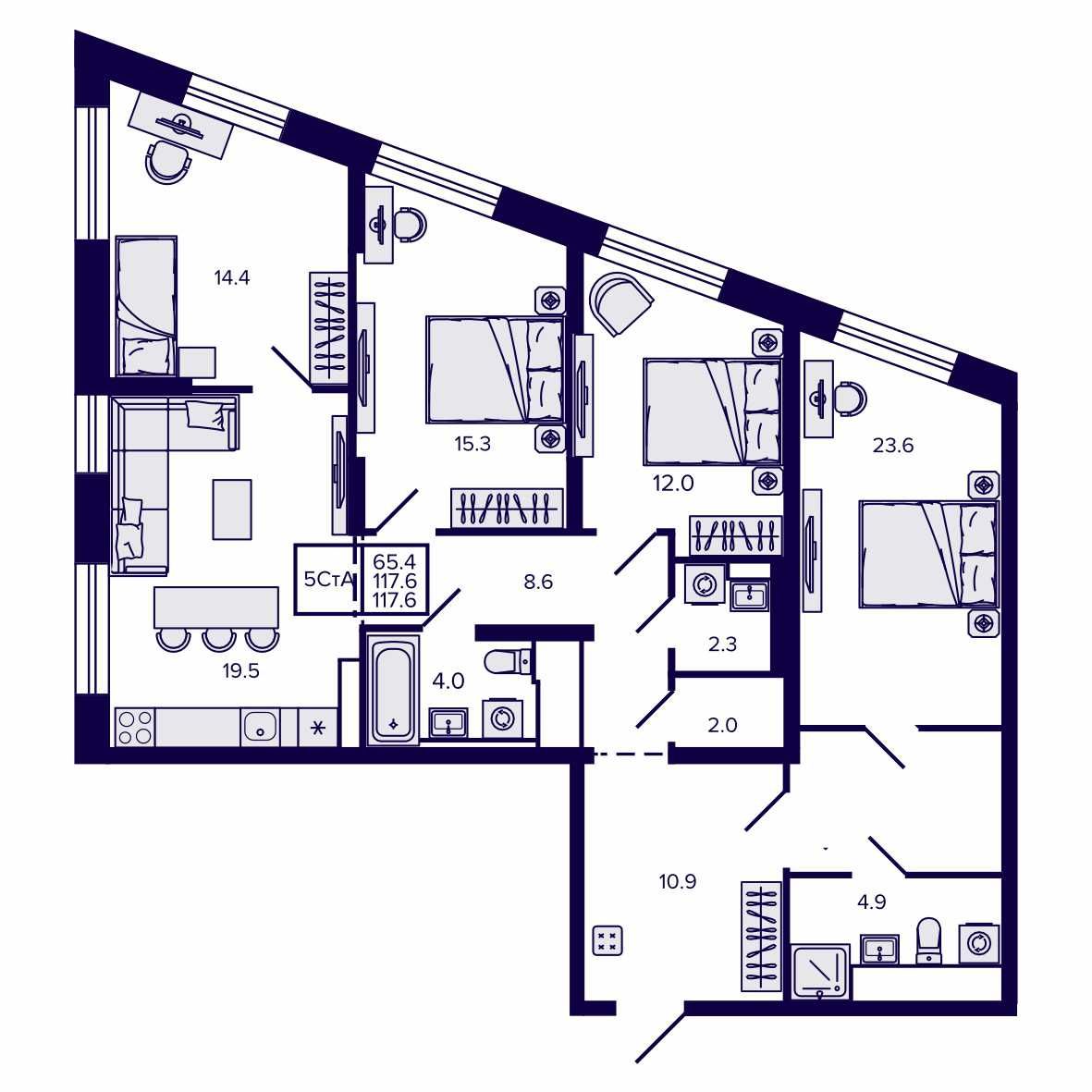 5-комнатная, 117.59 м², № 279 в Сподвижники