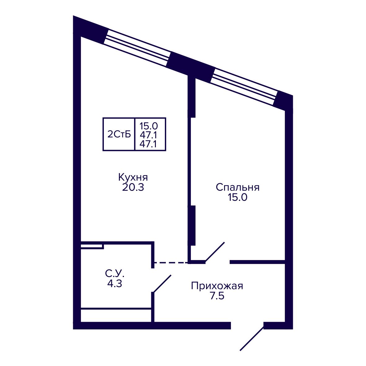 2-комнатная, 47.14 м², № 196 в Сподвижники