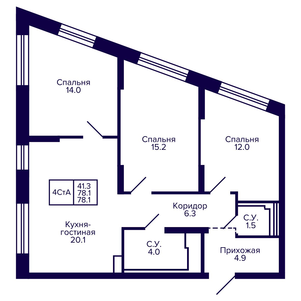 4-комнатная, 78.08 м², № 74 в Сподвижники