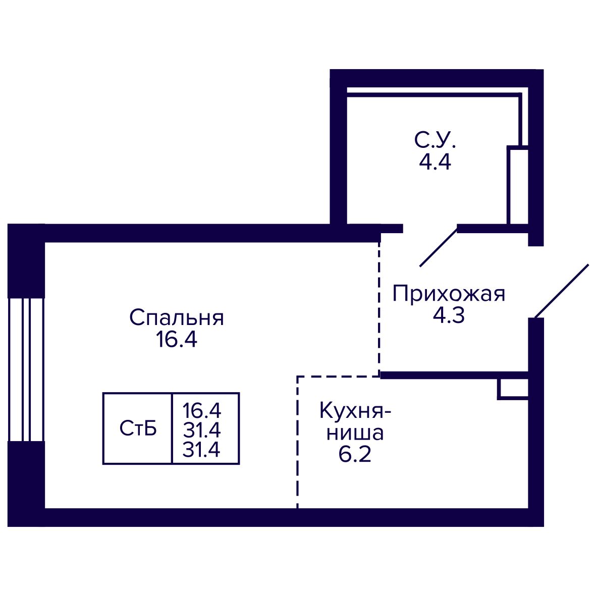 Студия, 31.36 м², № 112 в Сподвижники