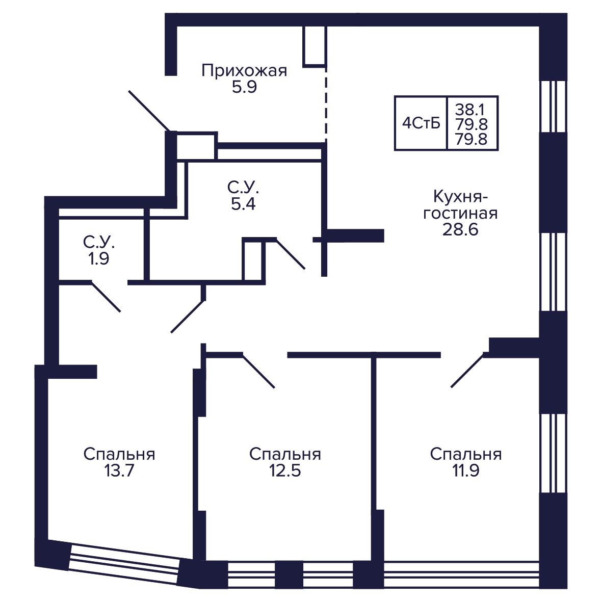 4-комнатная, 79.84 м², № 178 в Сподвижники