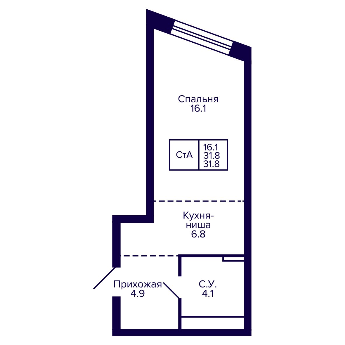 Студия, 31.84 м², № 165 в Сподвижники