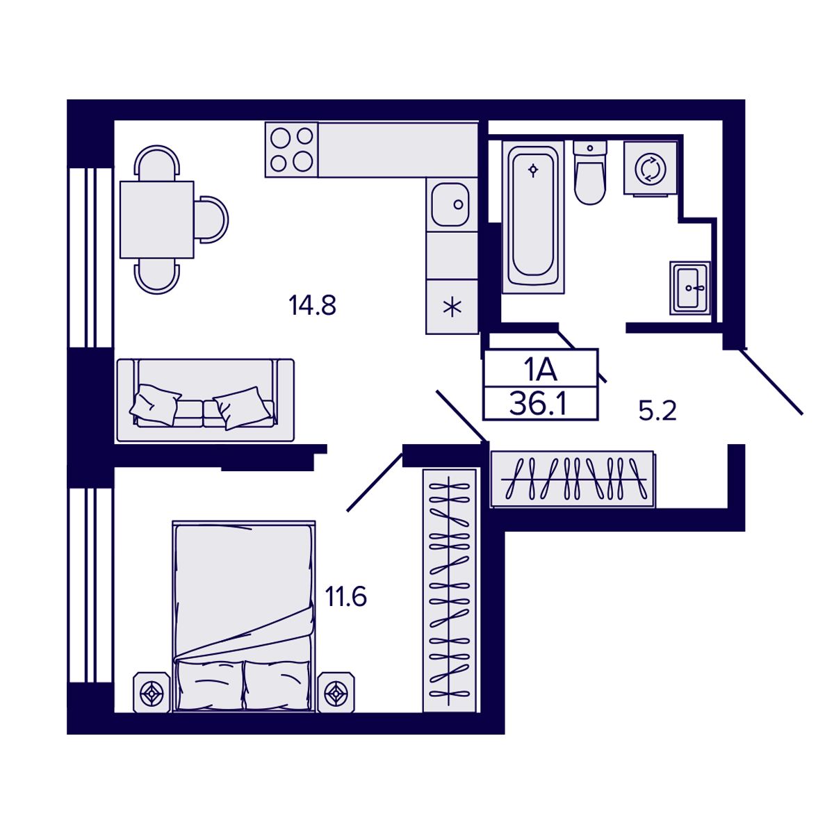 1-комнатная, 36.11 м², № 213 в Сподвижники