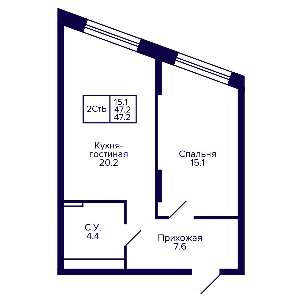 2-комнатная, 47.24 м², № 36 в Сподвижники