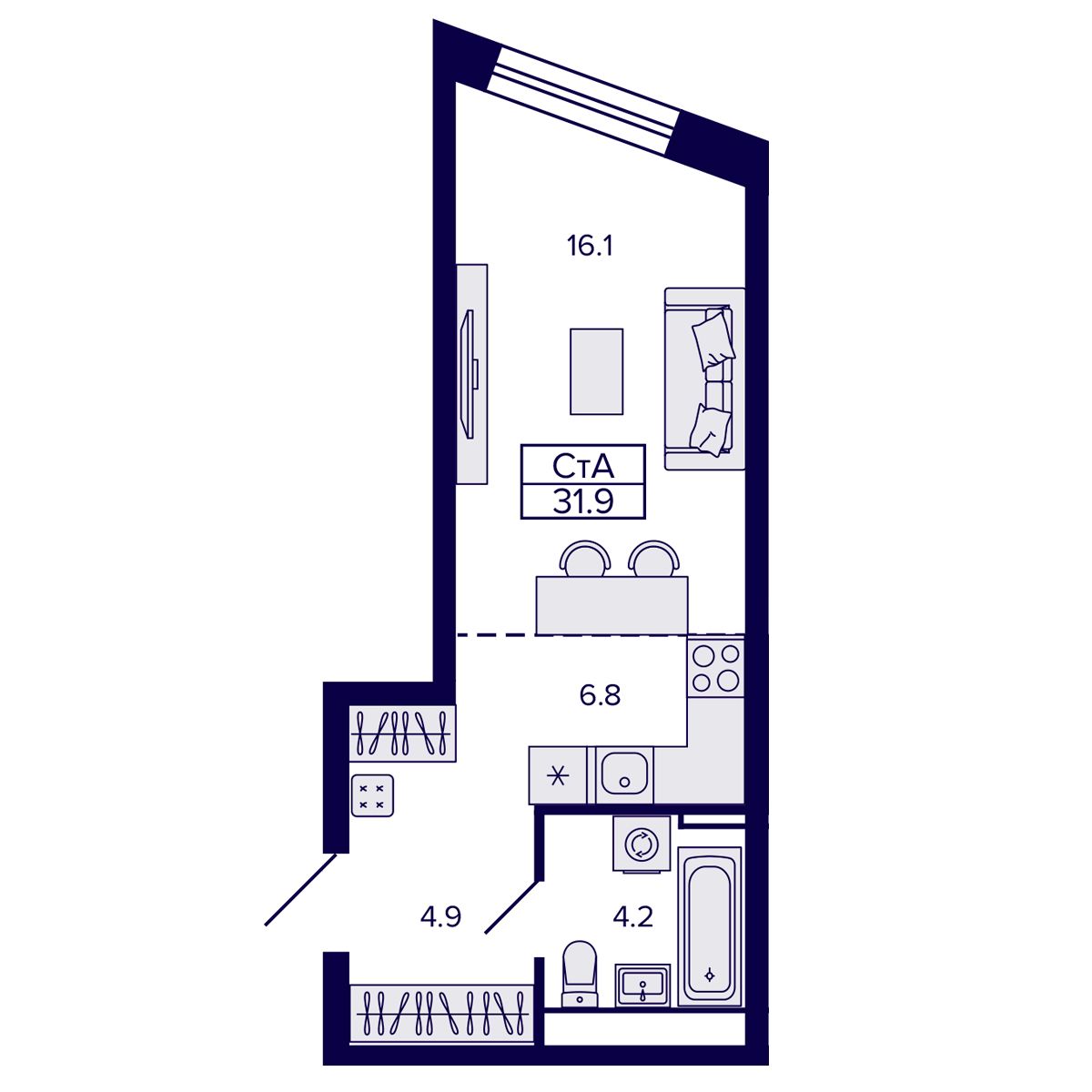 Студия, 31.96 м², № 25 в Сподвижники