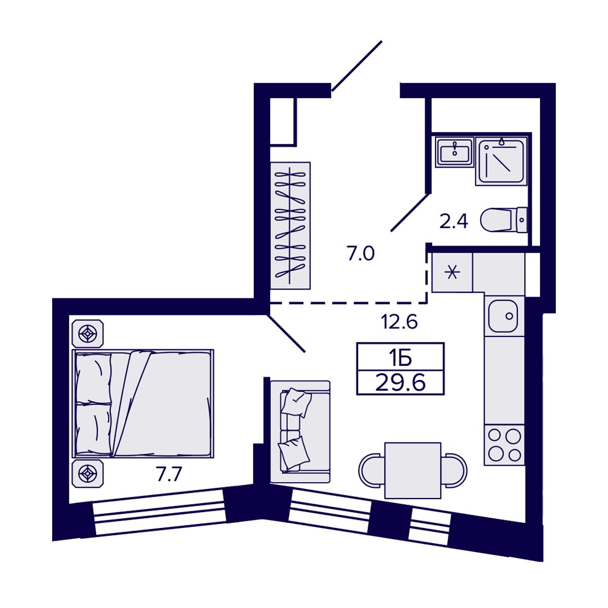 1-комнатная, 29.66 м², № 209 в Сподвижники