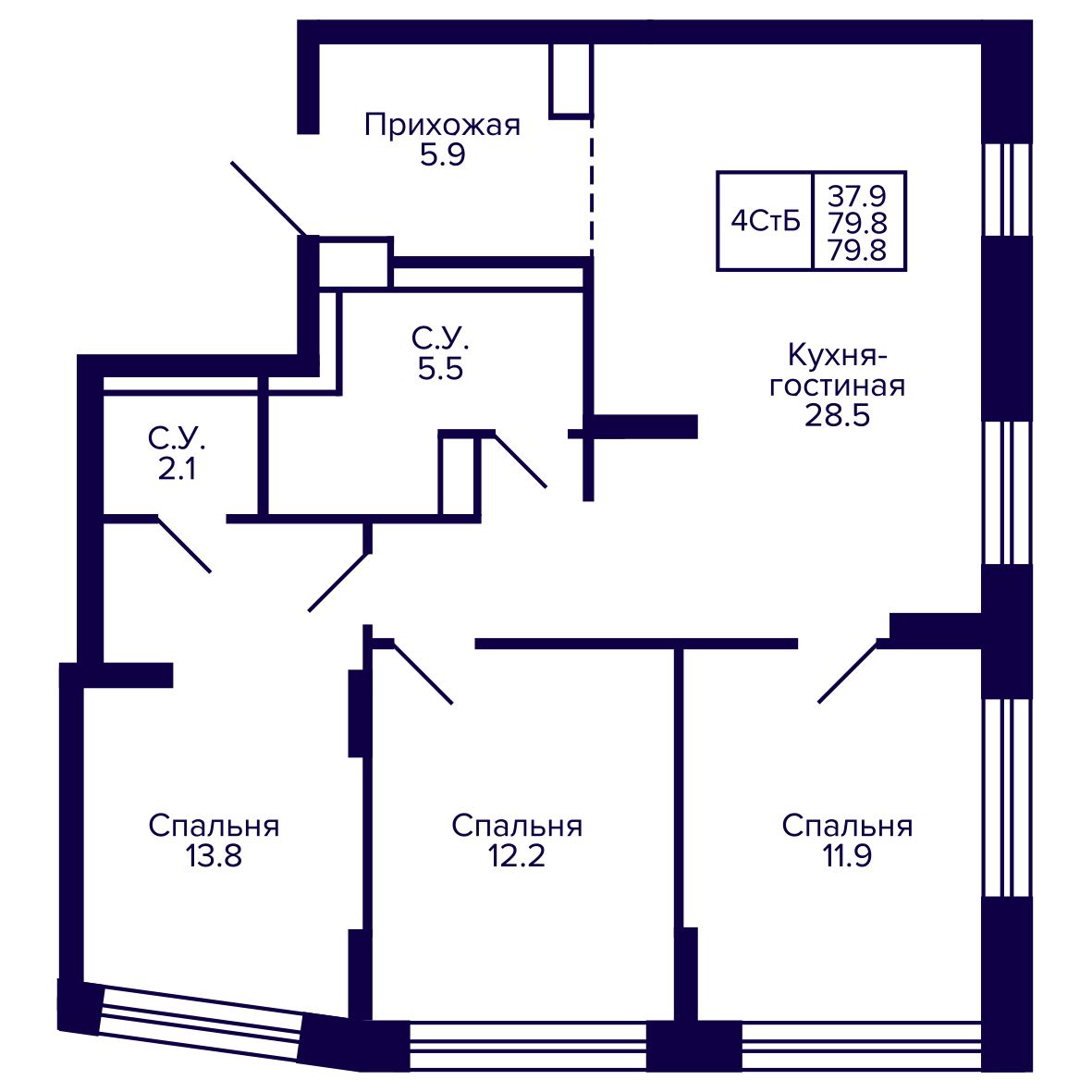 4-комнатная, 79.76 м², № 228 в Сподвижники