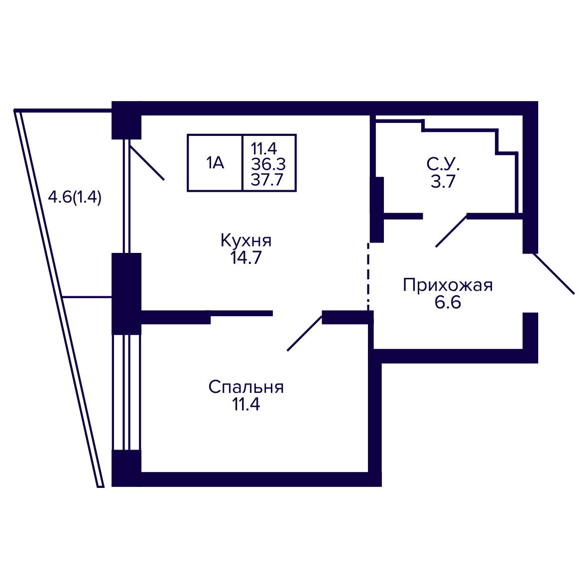1-комнатная, 37.71 м², № 43 в Сподвижники