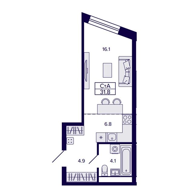 Студия, 31.86 м², № 65 в Сподвижники