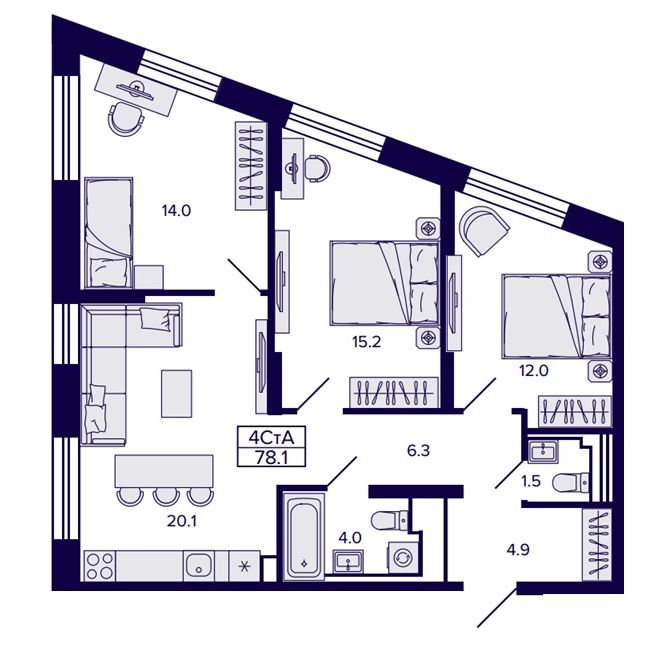 4-комнатная, 78.11 м², № 64 в Сподвижники