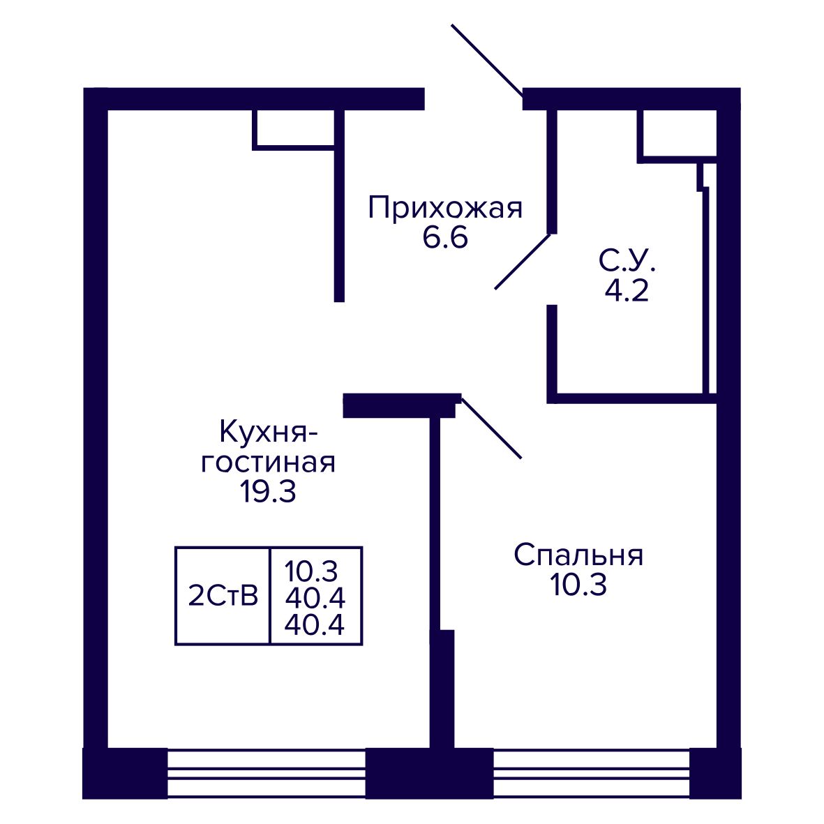 2-комнатная, 40.4 м², № 70 в Сподвижники