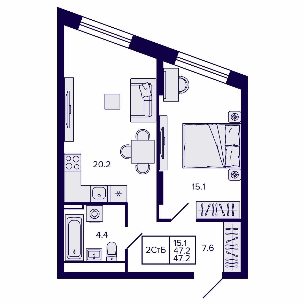 2-комнатная, 47.24 м², № 36 в Сподвижники