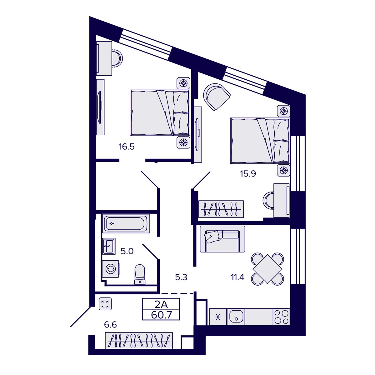 2-комнатная, 60.73 м², № 207 в Сподвижники