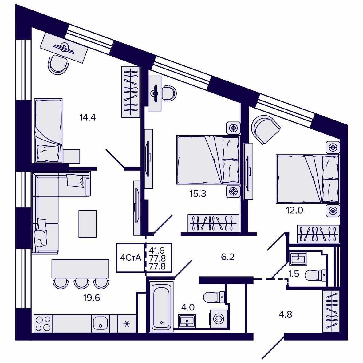 4-комнатная, 77.75 м², № 264 в Сподвижники