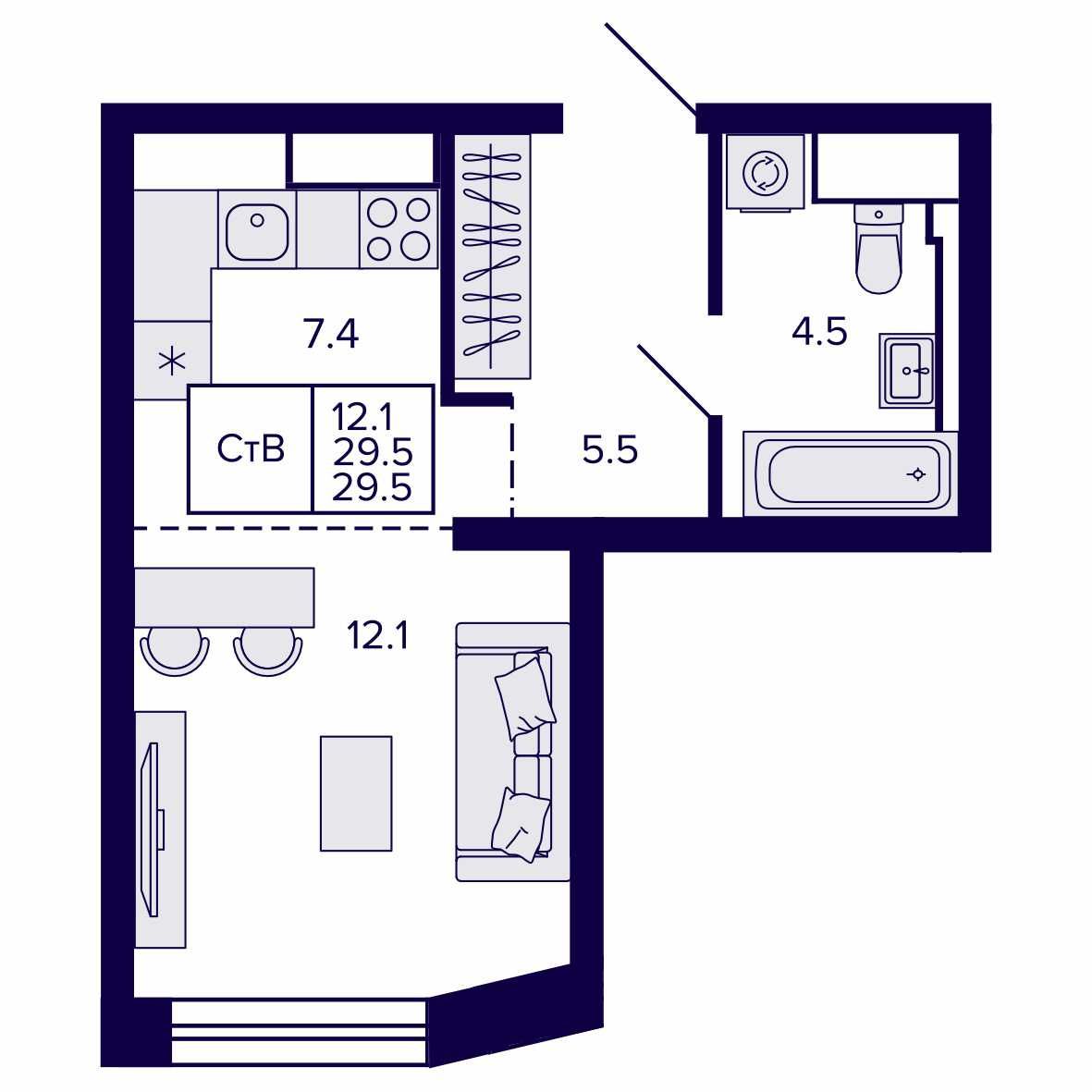 Студия, 29.53 м², № 240 в Сподвижники