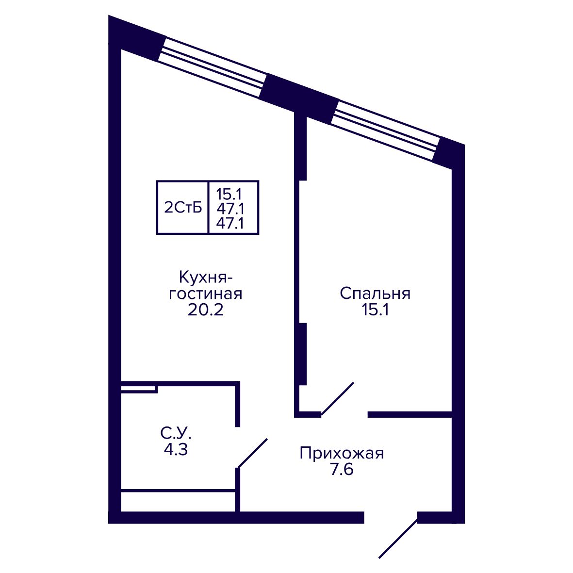 2-комнатная, 47.13 м², № 76 в Сподвижники